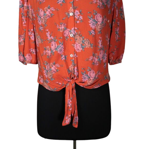 Free People Women's Shirt Button Up Floral Tie Front Boho Oversized Crop Top S - Picture 6 of 9